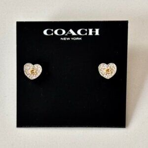 Coach Pave heart Logo Stud Earrings Gold-Tone NWT